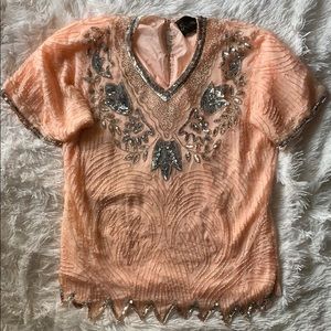 Sequin short sleeve blouse 100% silk
